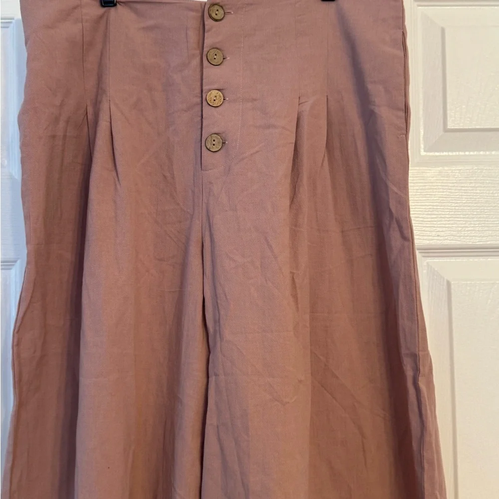 Good Luck Gem Mauve NEW High Waist Flare Cotton Bohemian Beach Casual Pants - Picture 3 of 7